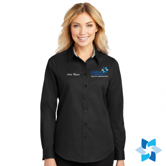 "EMBROIDERED BCHA LOGO" BLACK LADIES LONG SLEEVE EASY CARE SHIRT