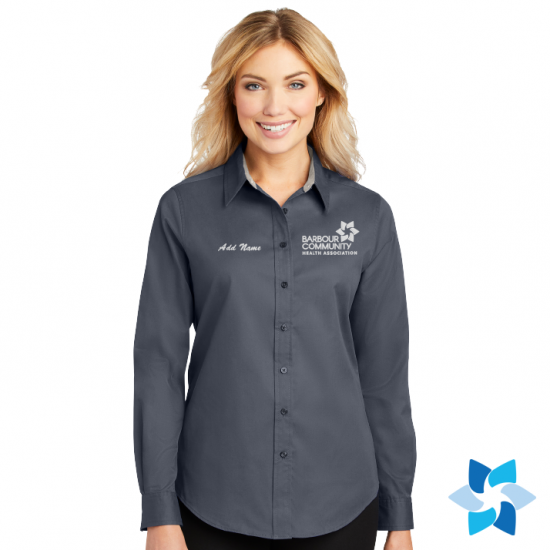 "EMBROIDERED BCHA LOGO" STEEL GREY LADIES LONG SLEEVE EASY CARE SHIRT