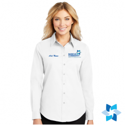"EMBROIDERED BCHA LOGO" WHITE LADIES LONG SLEEVE EASY CARE SHIRT