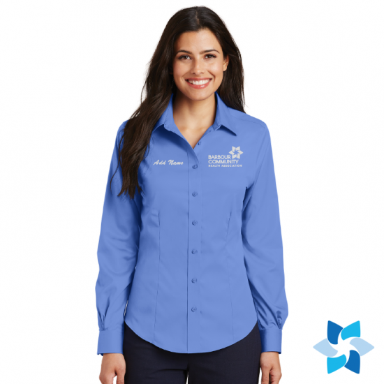 "EMBROIDERED BCHA LOGO" ULTRAMARINE LADIES TWILL LONG SLEEVE BUTTON UP